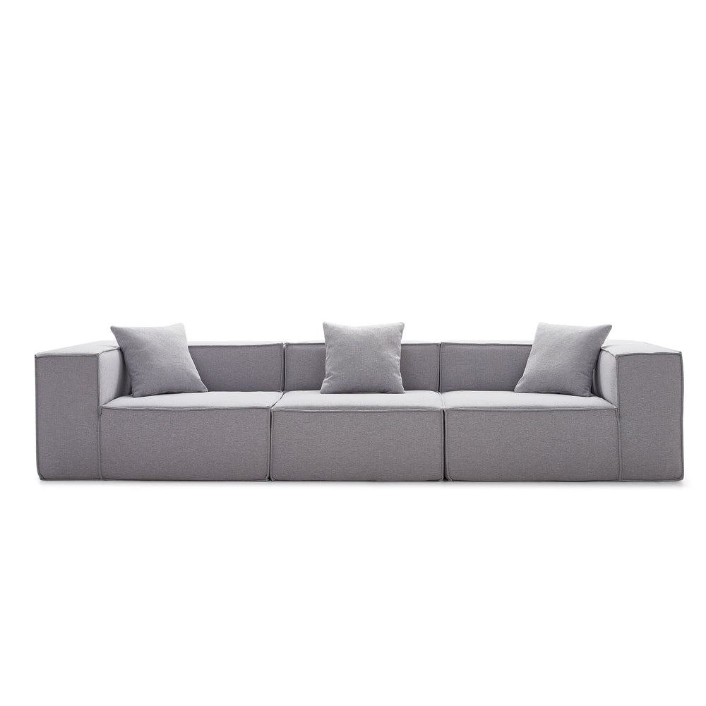 Canapé Modulable 3 Places en Tissu Gris – Design Cubique & Confort Haute Densité